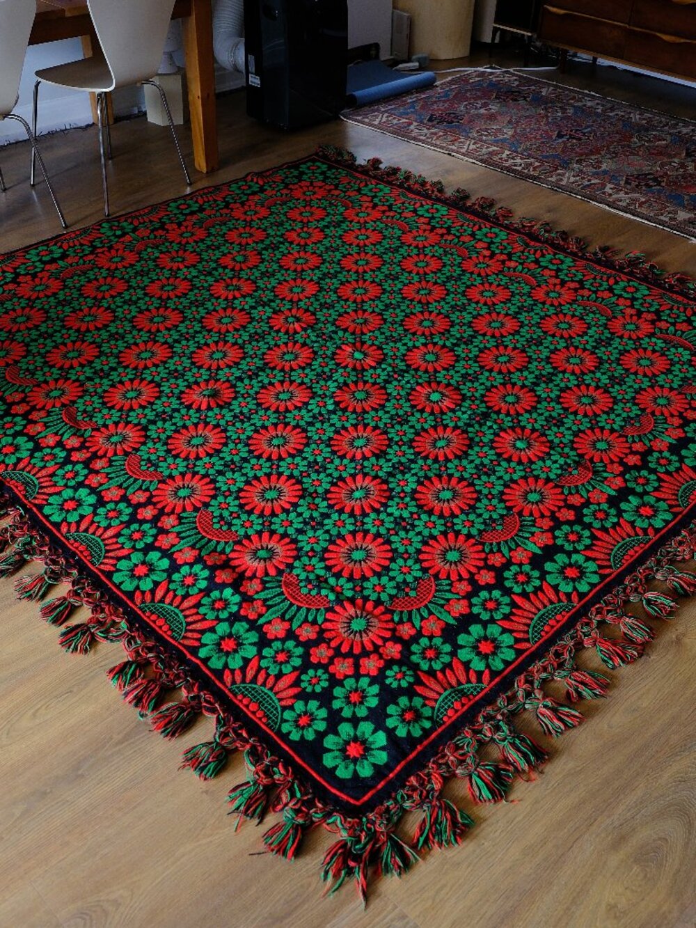 Large vintage cotton blanket or rug